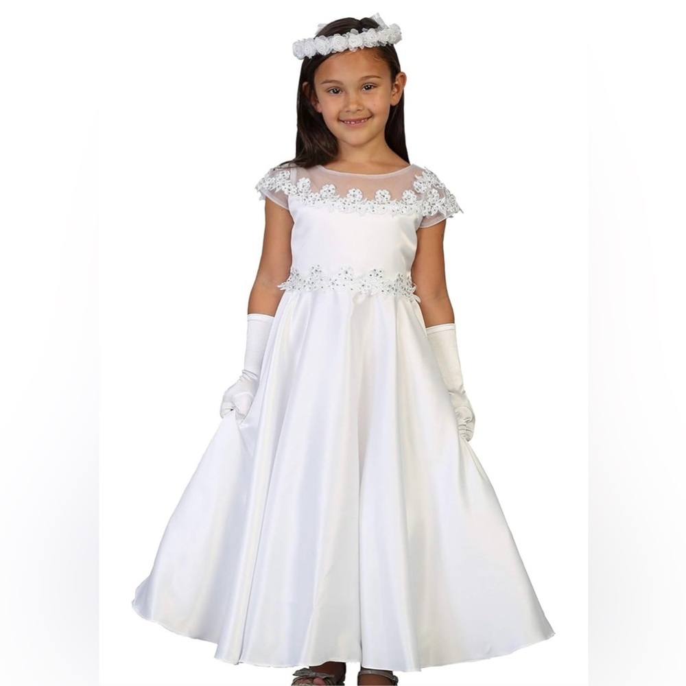 Elegant White Floral Kids Formal Dress